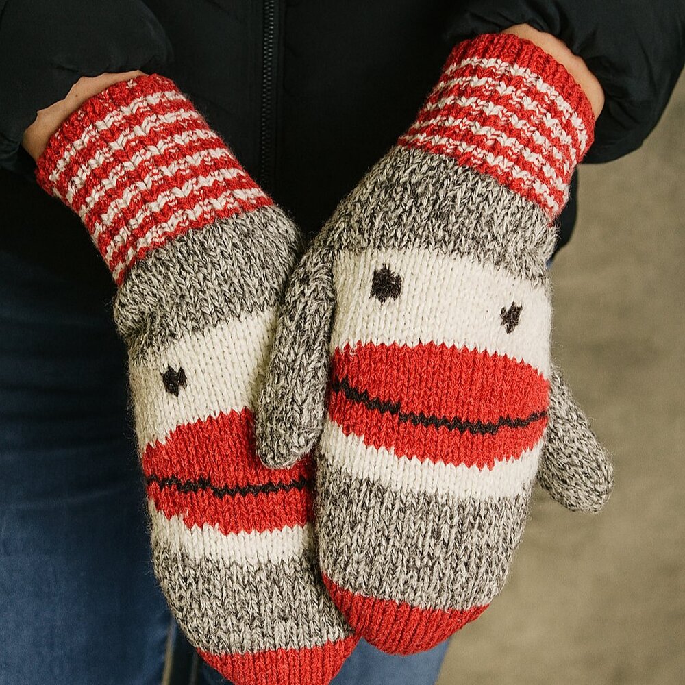 Sock Monkey Mittens made of Alpaca yarn